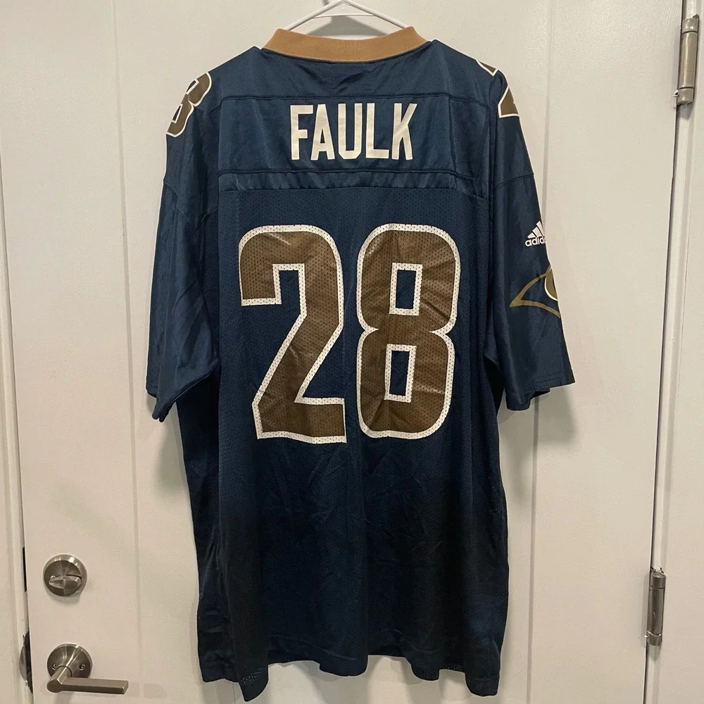 Vintage Adidas Marshall Faulk St Louis Rams Jersey 28 Navy Blue Mens XXL 1998